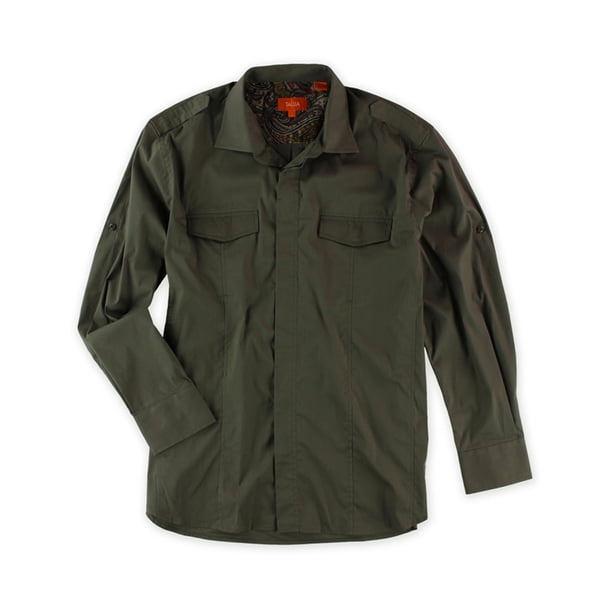 Tallia - Camisa de vestir con botones para hombre, estilo retro, verde, grande Tallia Botones al frente