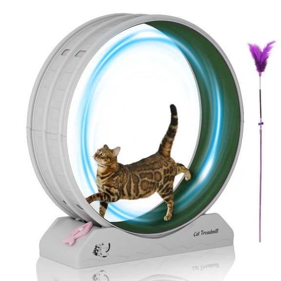 POLAHAKU Cat Exercise Wheel, 39.4'' Big Cat Treadmill with Carpeted Runway and Safety Lock,Gray