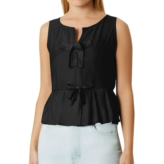 Jxximdong Tank Top for Women Women's Blouse Solid Color Tie With Bow Sleeveless Shirt Casual Spring Tops for Women