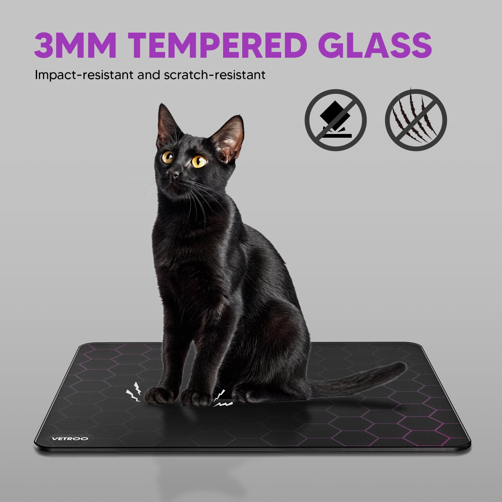 Vetroo GMP300 Tempered Glass Gaming Mouse Pad, Micro-Etched 3mm Tempered Glass with Silicone Anti-Slip Base, Multi-Layer Curing, Smooth Operation for Esport & Work - Black