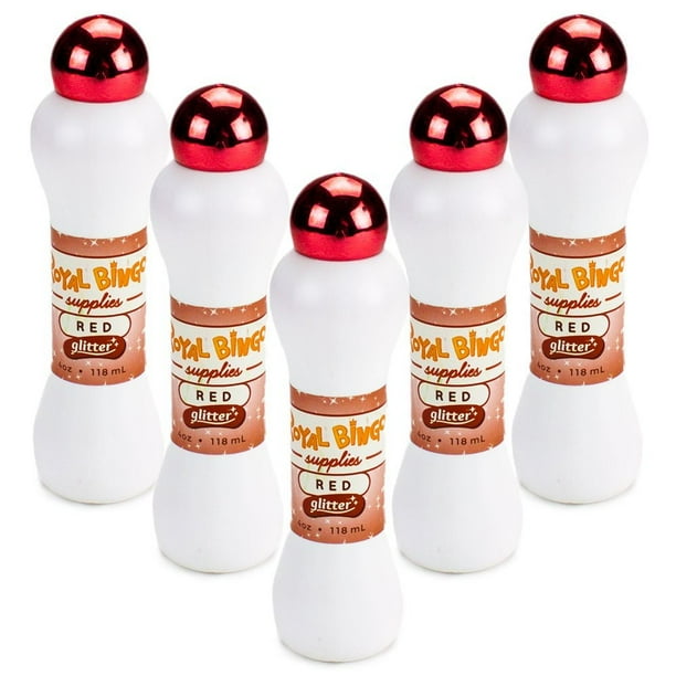 Royal Bingo Supplies Neon Glitter Ink Bingo Daubers, 5pack, Red