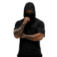 thumbnail image 4 of BVnarty Men's Summer Solid Short Sleeve Hooded Mask Top Elastic Quick Dry Casual Athletic Outdoor Sun Protection Daily Tee Black XXXL, 4 of 7