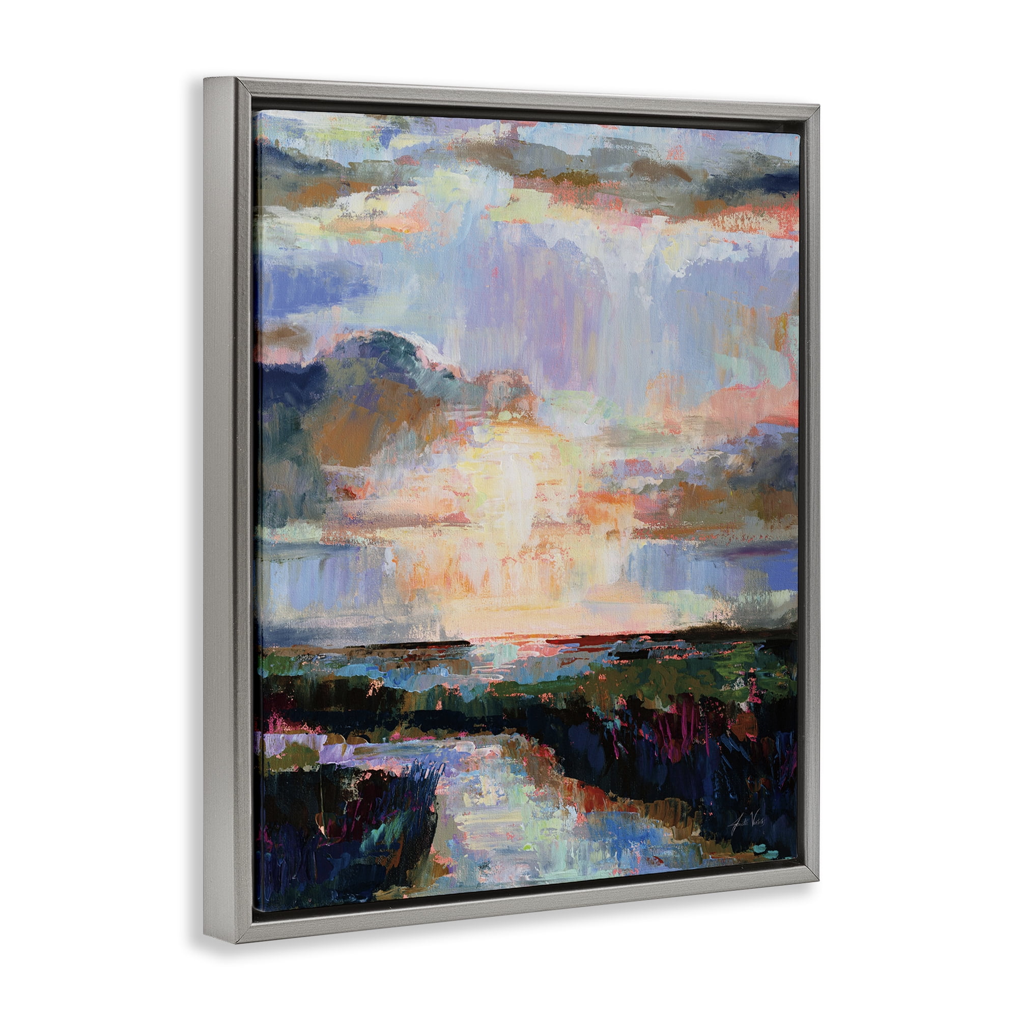 Stupell Industries Sunlit Tide Abstract Abstract Painting Gray Floater Framed Canvas Art Print Wall Art, 25 x 31
