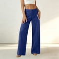 thumbnail image 4 of aohooy Women's Wide Leg High Waist Pants Summer Casual Button Up Palazzo Work Pant Beach Vacation Comfort Trousers with Pockets Blue,L, 4 of 8