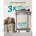 thumbnail image 3 of SONGMICS 50.2-Gallon (190 L) Laundry Basket with Wheels, Steel Frame and Removable Bag, 2 Locking Wheels, Dove Gray and Cream White, 3 of 5