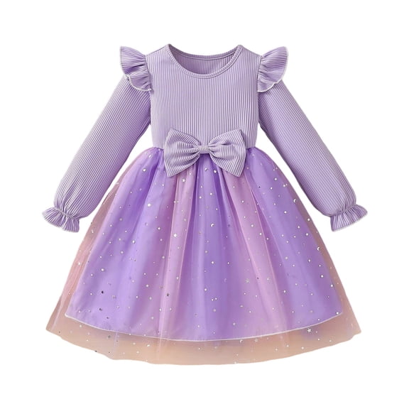 JCCXIN Girl Dress Girls Long Sleeve Star Printed Dress With Bow Detail Elegant Party Gown For And Autumn Toddler Girl Clothes 7-8 Years