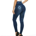 thumbnail image 6 of Full-Length Shrink-To-Fit Elastic Waist Activewear Yoga Pants, Women Hight Waisted Plus Size Long Pants Pocket Denim Jeans Stretch Length Jeans Blue, 6 of 9