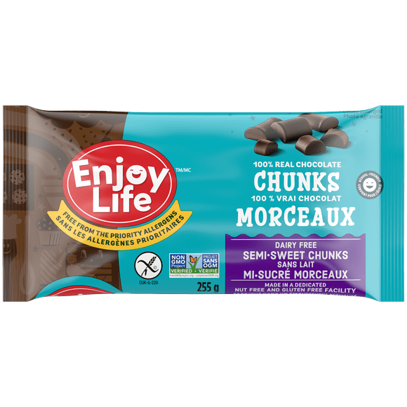 Enjoy Life Semi-Sweet Mega Chocolate Chunks, Gluten Free, Peanut Free, Tree Nut Free, Milk Free, Soy Free, Non-GMO, 283g