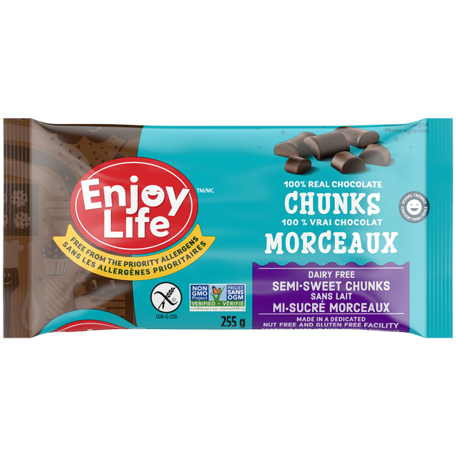 Enjoy Life Méga Morceaux de Chocolat Mi-Sucrés, Sans Gluten, Sans Arachides, Sans Noix, Sans Lait, Sans Soya, Sans OGM, 283g