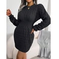 thumbnail image 5 of Women's Sweater Mini Dresses Long Sleeve Mock Neck Cable Knit Bodycon Short Dresses Slim Fit Fall Dress 2025 (S, Black), 5 of 7
