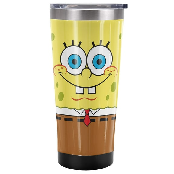 Spongebob Official Dual Face 20 oz Travel Tumbler, Stainless Steel, Vacuum Insulated with Leak Resistant Slide-Lock Lid