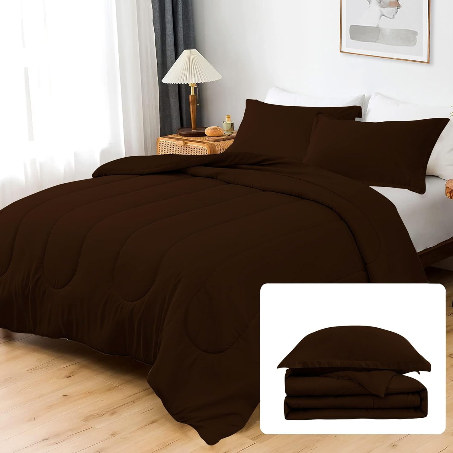 500 TC Egyptian Cotton Comforter | Thicker Design | 300 GSM | Soft & Breathable | 1 Piece - OverSized Queen Size ( 98" x 98" ) Inches, 1pc Comforter Only, (Chocolate)