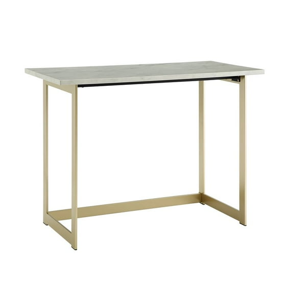 42 Inch Faux Marble Desk With White Top And Gold Base