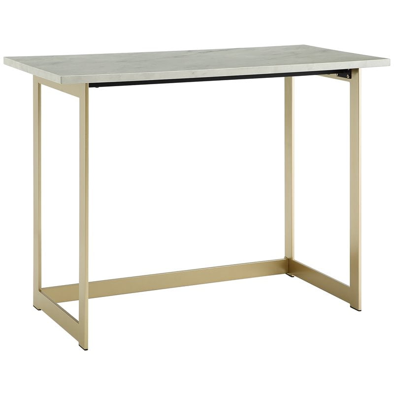 42 Inch Faux Marble Desk With White, White Marble Top Desk With Gold Legs