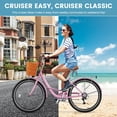 thumbnail image 4 of Lilypelle 24/26inch Beach Cruiser Bicycle for Women, 7 Speed Step Through Adult Commute Bike with Basket & Rack，Pink, 4 of 15