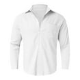 thumbnail image 3 of JTieacloth Mens Dress Shirts Mens Casual Loose Solid Color Lapel Pocket Long Sleeve Shirt White, 3 of 4