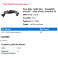 thumbnail image 2 of Front Right Fender Liner - Compatible with 1997 - 2000 Pontiac Grand Prix SE 1998 1999, 2 of 2