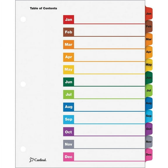 Cardinal OneStep Monthly Index System - 12 x Divider(s) - Printed Tab(s) - Month - Jan-Dec - 12 Tab(s)/Set - 9" Divider Width x 11" Divider Length - Letter - 8.50" Width x 11" Lengt | Bundle of 5 Sets