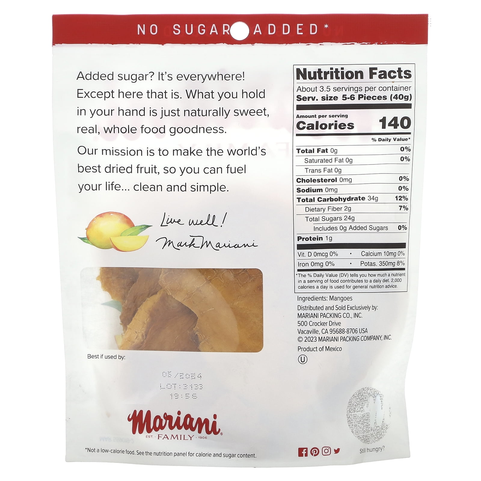 (12 pack) Mariani, Dried Fruit, Mango, 5 oz (142 g), Plastic Bag, New