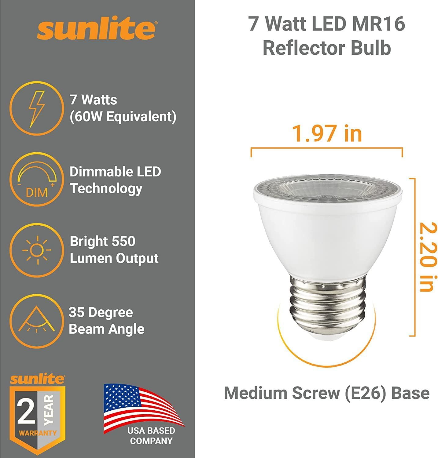 Sunlite LED PAR16 Short Neck Recessed Spot light Bulb 7 Watts, (60W Halogen Replacement), Medium E26 Base, Dimmable, ETL Listed, 5000K Super White, 6-Pack