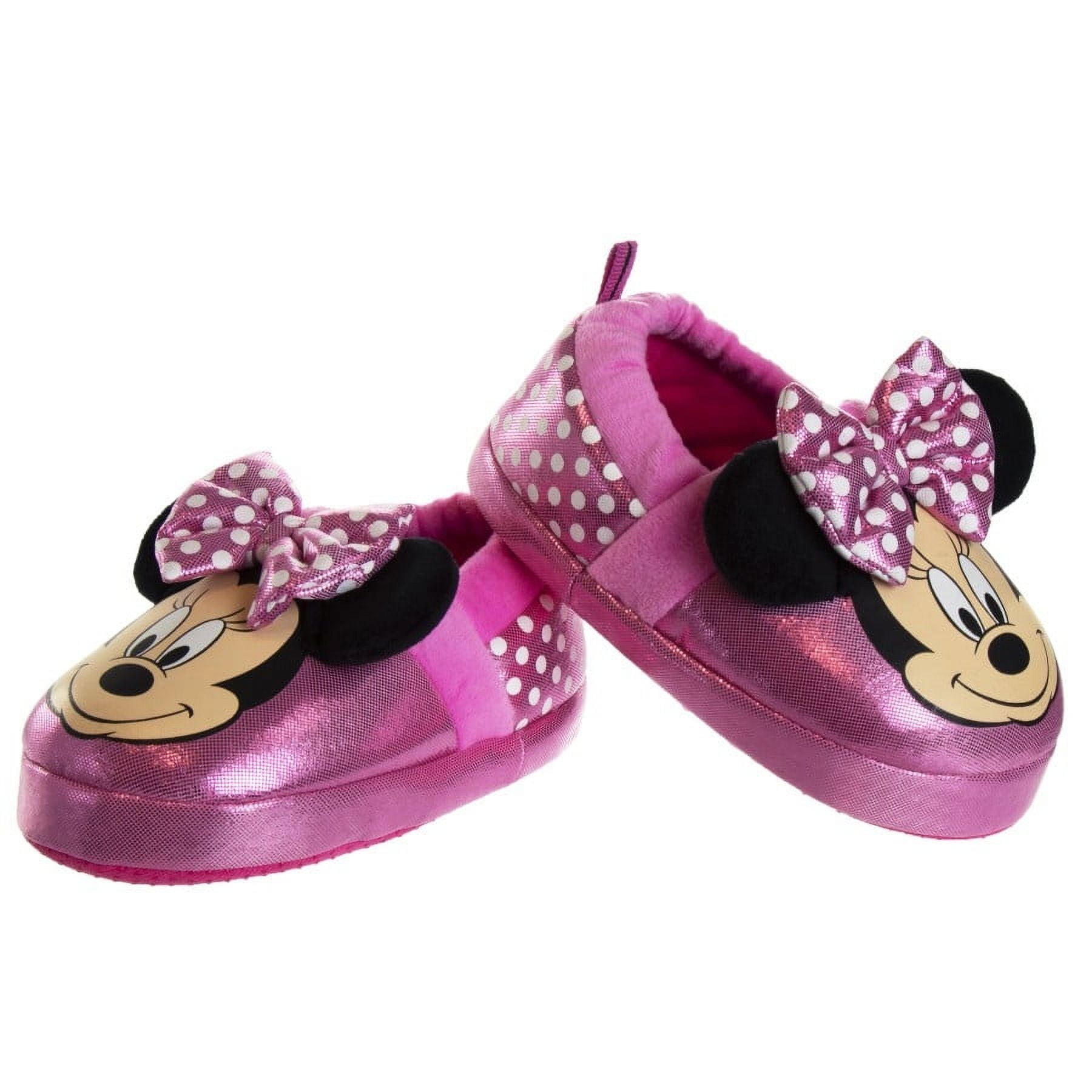 Minnie Mouse Toddler Dual Sizes Nylex Fabric Slippers - Pink , 9-10