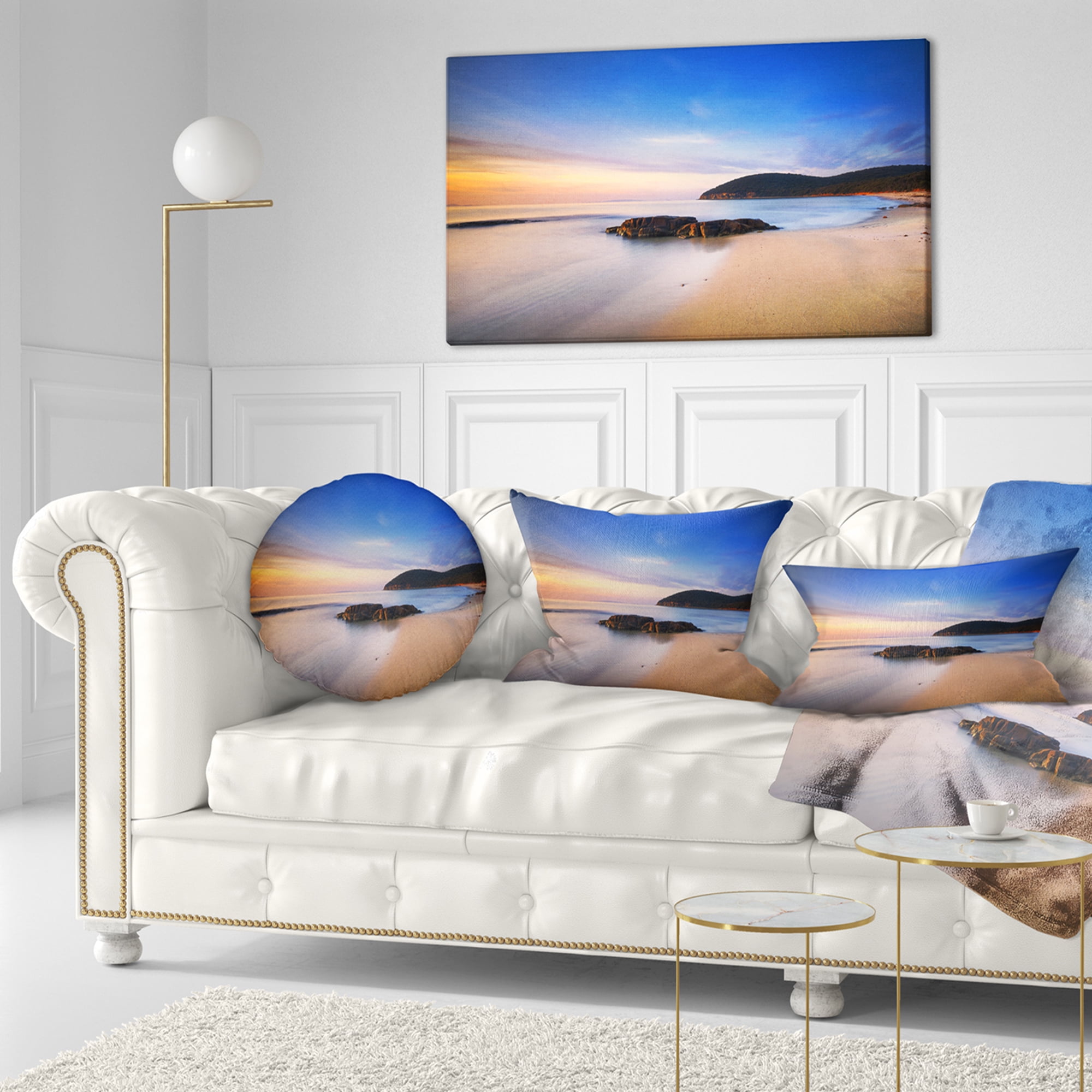 Designart Beautiful Sunset in Cala Violina Beach - Seashore Throw Pillow - 12x20