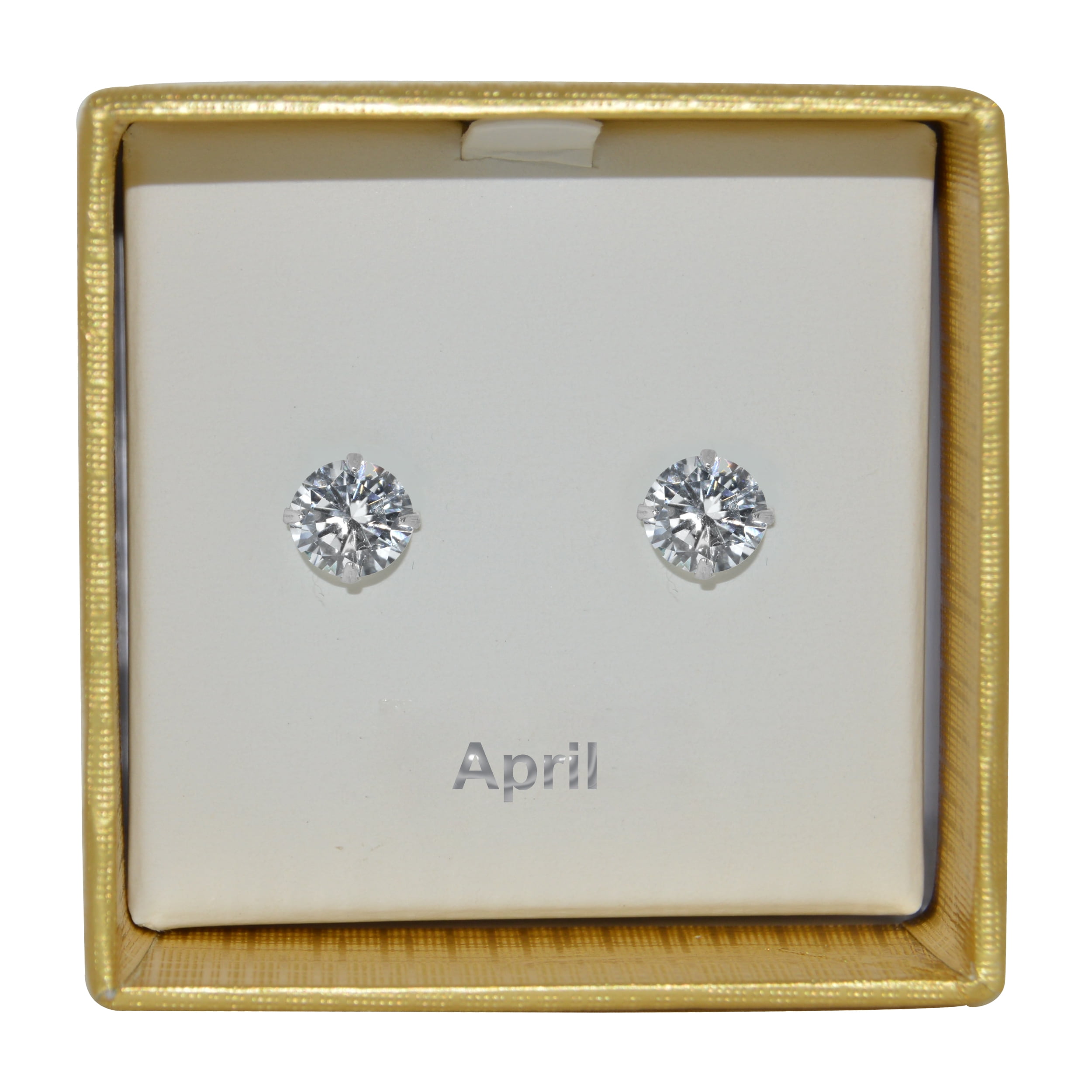 April Birthstone Round Brilliant Cut CZ Crystal Sterling Silver Stud Earrings