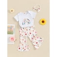 thumbnail image 3 of Bagilaanoe 3pcs Newborn Baby Girl Pants Set Short Sleeve Romper Tops + Daisy Flare Trousers + Headband 3M 6M 12M 18M Infant Casual Clothes, 3 of 7