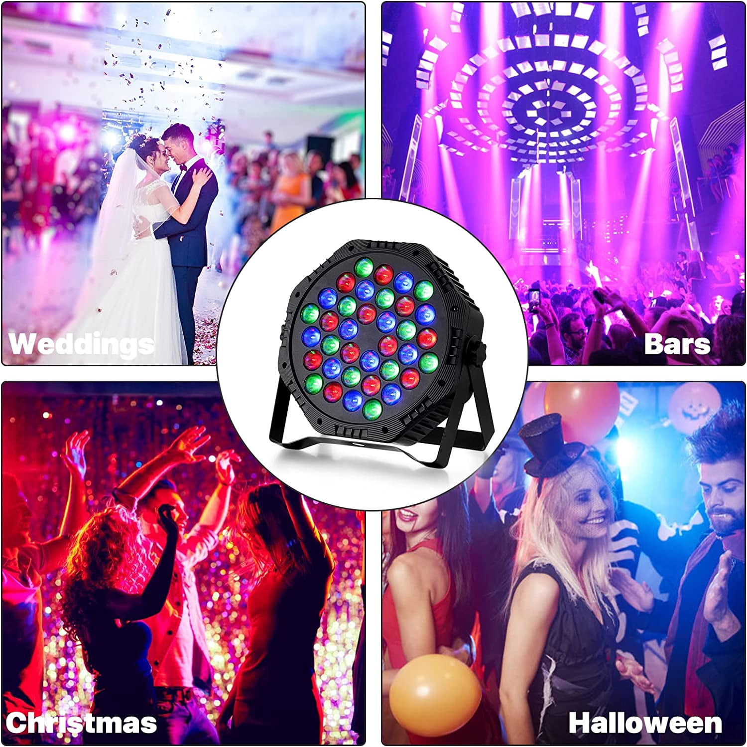 Stage Lights, 36 LED Party Par Lights with Sound Activated Remote and DMX Control, Multiple RGB Lighting Effects DJ Lights for Christmas,Wedding, Disco, Dance Party, Club （2 Packs）