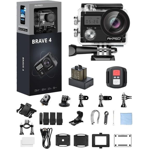 AKASO Brave 4 Action Camera 4K 30fps 20MP WiFi Ultra HD EIS Camera 5X Zoom 30m Underwater Waterproof Camcorder