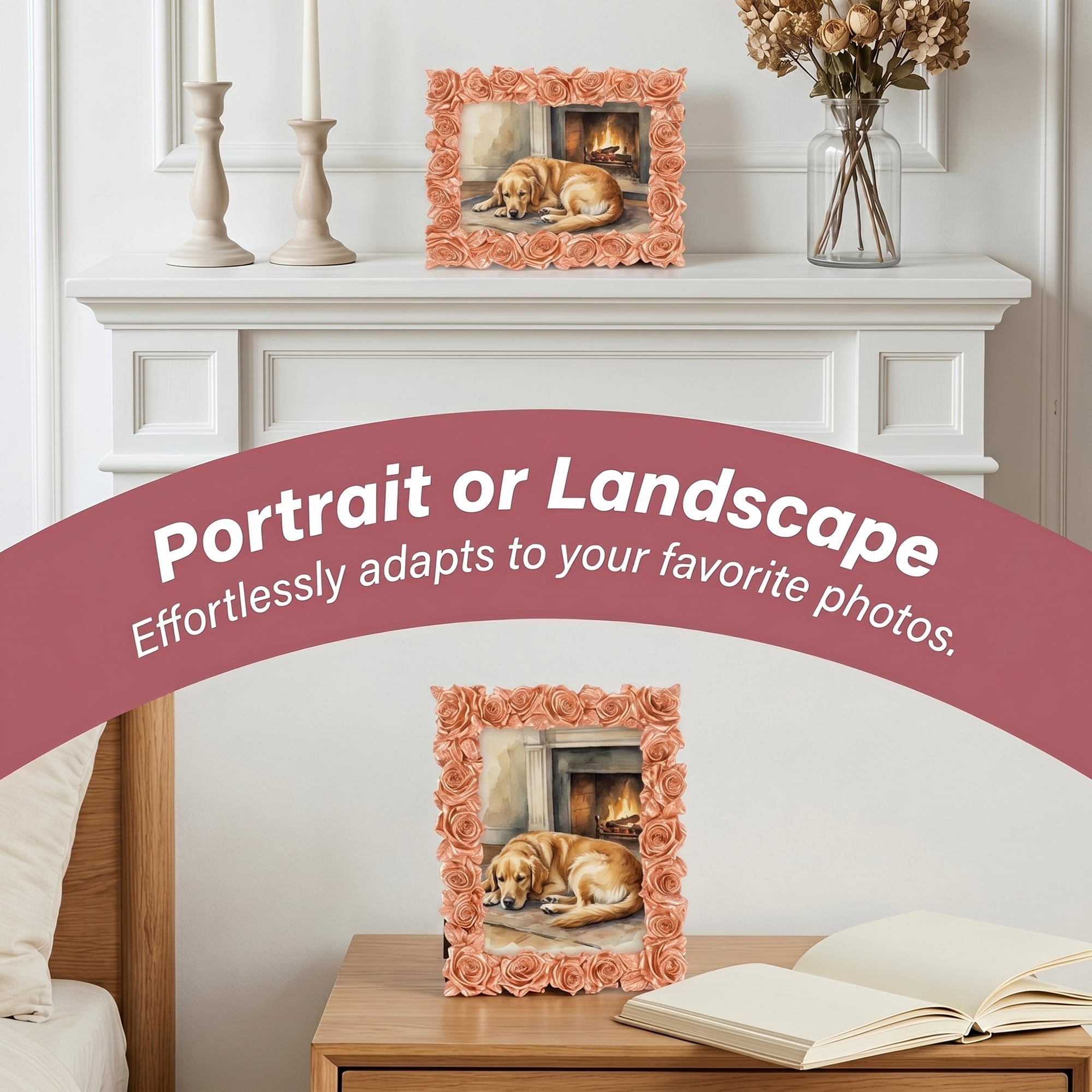 Unique Bargains 3D Rose Resin Wedding Decor Picture Frame Rose Gold 4" x 6"
