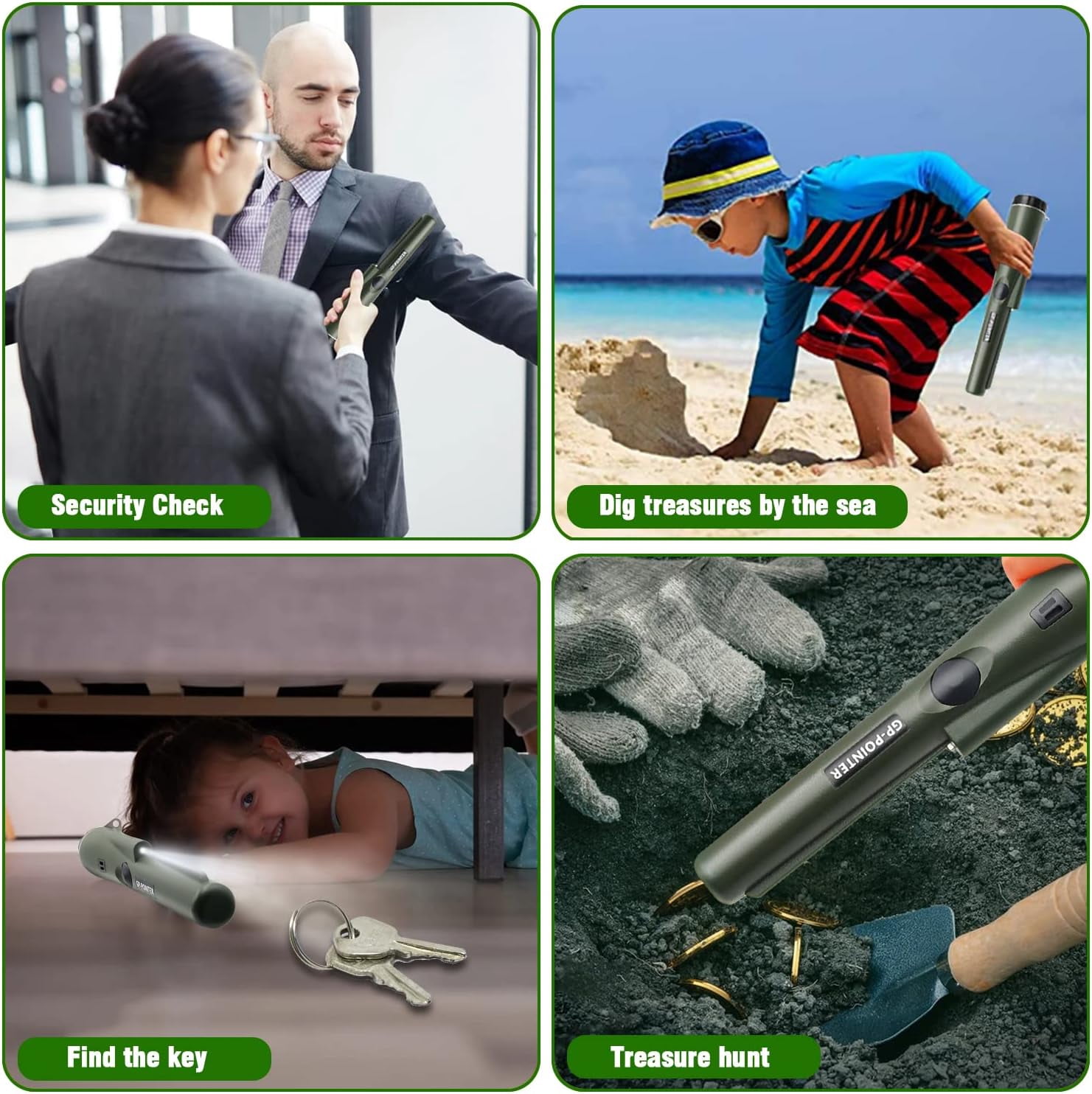 SYITOOCK Metal Detector Pinpointer, Professional Handheld Pin Pointer Wand, 360°Search Treasure Pinpointing Finder Probe with Belt Holster, Green
