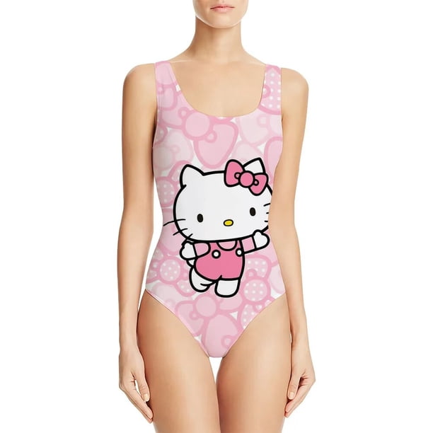 Traje de baño Kawaii de Hello Kitty de una pieza, Sanrio Y2K con perforación caliente, tirantes negros para chica picante, Top fino a la moda para mujer