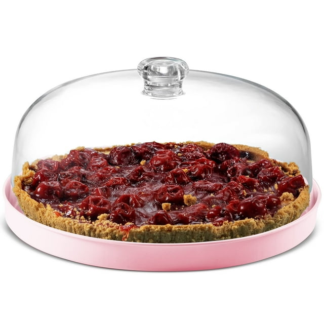 Soporte para tartas con cúpula, bandeja de metal y tapa acrílica a prueba de roturas