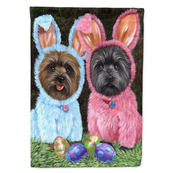 Carolines Treasures PPP3046CHF 28 x 0.01 x 40 in. Cairn Terrier Easter Bunnies Canvas House Flag