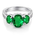 thumbnail image 3 of Gem Stone King 925 Sterling Silver Green Nano Emerald 3-Stone Ring for Women (3.10 Cttw, Available in Size 5, 6, 7, 8, 9), 3 of 6