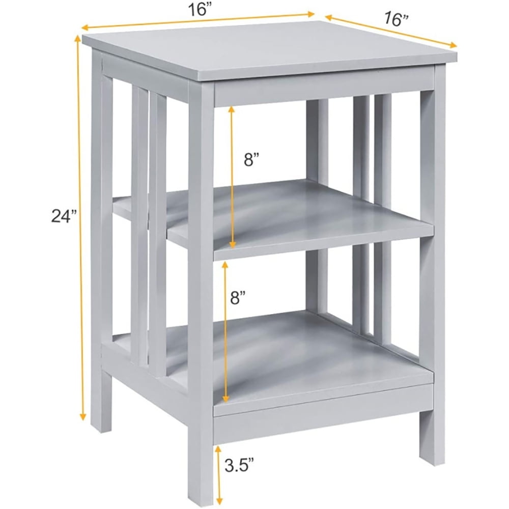 Finihen End Side Table, Nightstand, 2 Pieces 3-Tier Nightstand with Reinforced Bars and Stable Structure, Sofa Side Table, Bed Side Table, for Living Room, Bedroom, Gray