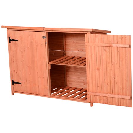 Outsunny Fir Wood Storage Shed with 2 Loackable Doors, Waterproof Outdoor Tool Organizer