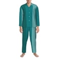 thumbnail image 3 of Naloa Teal Color Men’s Pajamas Set - Long Sleeve Button Down Sleep Shirt and Pajama Bottoms Sleepwear Set-Medium, 3 of 7