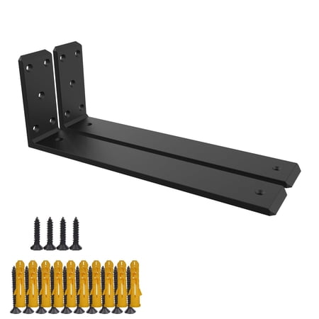 2 Pack 12 inch Countertop Support Brackets,Black Shelf Brackets,Heavy Duty Industrial Hidden Shelf Bracket,Metal Floating L Brackets for Shelves Hardware Support DIY Aufuga (2, 12x6x2.5)