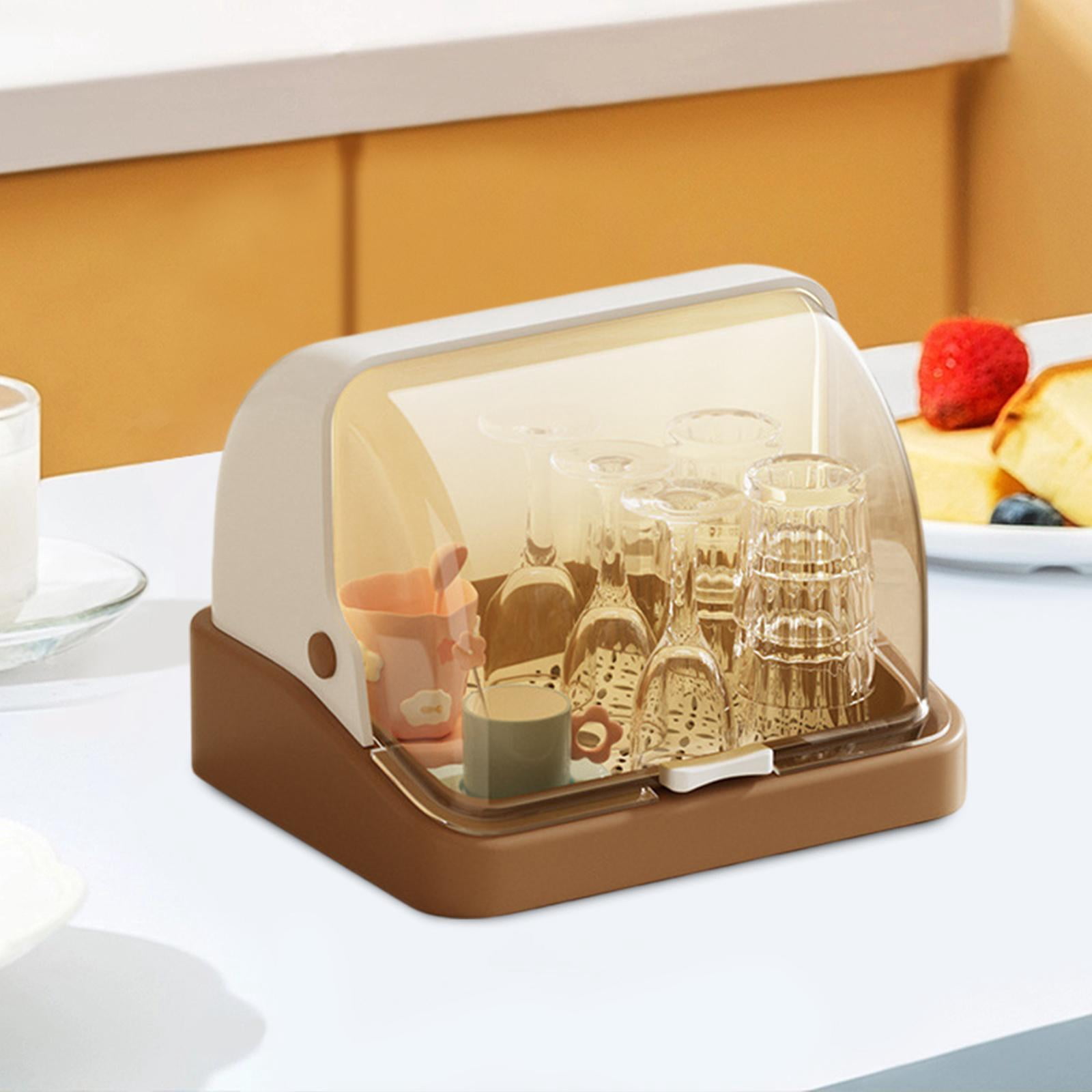 Baoblaze Bottle Drying Rack Dustproof Drain Tray Storage Box for Bowl Chopsticks Dish Khaki