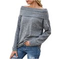 thumbnail image 1 of T-Shirt Polyester à une Épaule Sans Dos Manches Longues Ample Léger Automne Multicolore pour Femmes (Gris,TG), 1 of 4