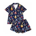 thumbnail image 6 of asdoklhq Women Pajamas Women Christmas Printed Stand Up Collar Pocket Short Sleeved Top Shorts Home Wear Pajama Set Dark Blue S, 6 of 7