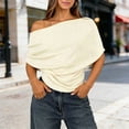 thumbnail image 2 of Glisme Women T-Shirt Solid Color Short Sleeve Asymmetrical One Shoulder T-Shirt Summer Fashion Women Tees Size L Beige, 2 of 5
