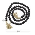 thumbnail image 3 of DecMode Black Wood Bohemian Garland Décor with Geometric Bead Details and Cream Cotton Tassel, 80"L, 3 of 7
