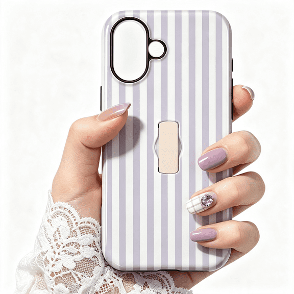 HBMYN Compatible with Iphone 17 Case with Adjustable Hidden Cute Striped Pattern Simple Fashion Soft Tpu and Silicone Lining Double Shockproof Cover Phone Case for Iphone 17-Pale Purple