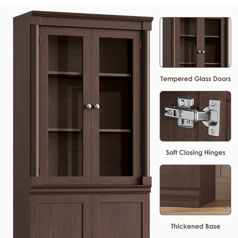 Homfa 71" Bookcase with Glass Doors, 5-Tier, Reddish-Brown photo 7