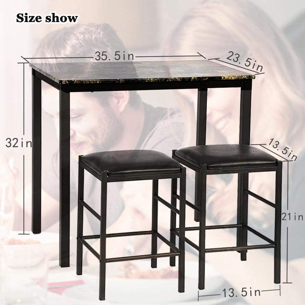 3 Piece Kitchen Dining Table Set Modern Dining Room Table Set for 2 Persons Dining Room Furniture Marble Rectangular Table & 2 Upholstered Dining Chairs for Kitchen