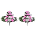 thumbnail image 2 of 2 Bouquets Cemetery Flowers For Grave Memorial 12 Heads Artificial Flowers Cemetery Day Grave Faux Chrysanthemum Arrangements Lasting And Non-Bleed Colors For Headstones Tombstone Decor(White & Pink), 2 of 5