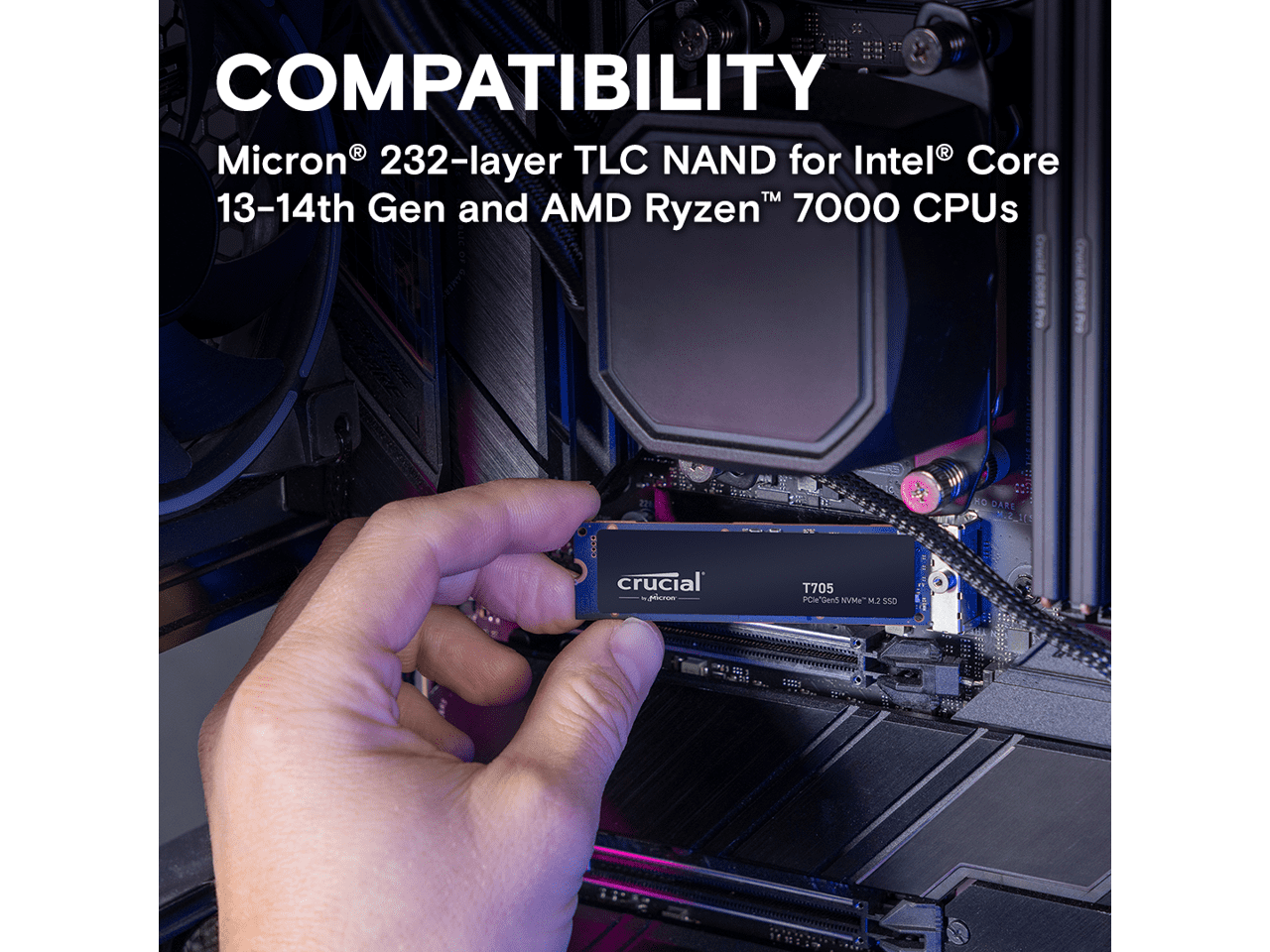 Crucial T705 1 TB Solid State Drive - M.2 2280 Internal - PCI Express NVMe (PCI Express NVMe 5.0 x4) - Desktop PC Device Supported - 600 TB TBW - 13600 MB/s Maximum Read Transfer Rate